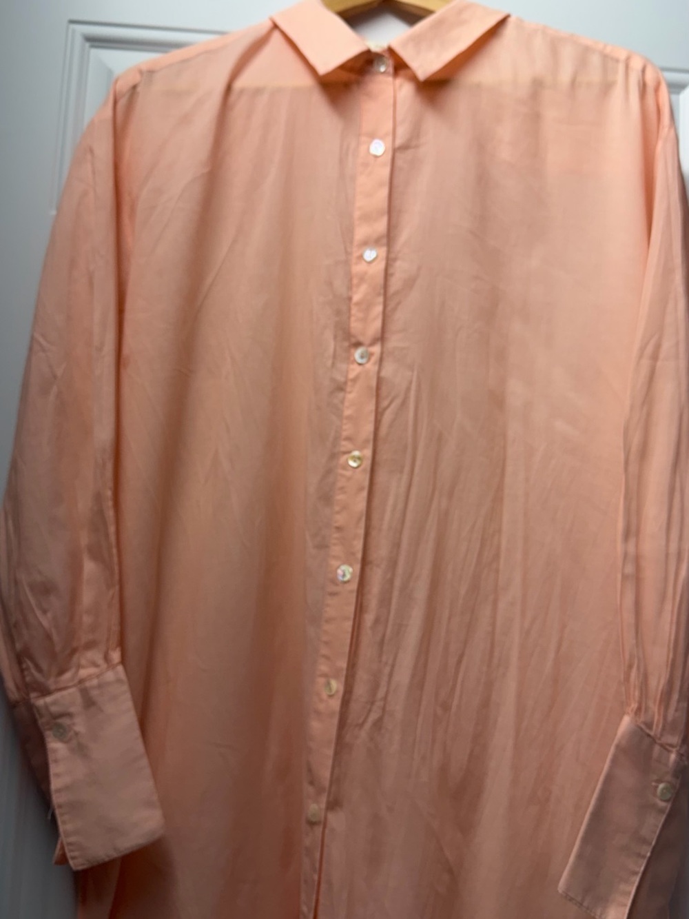 Peace Love World Boheme Peach Cotton Shirt Dress Petite Medium Button Front - Picture 3 of 9